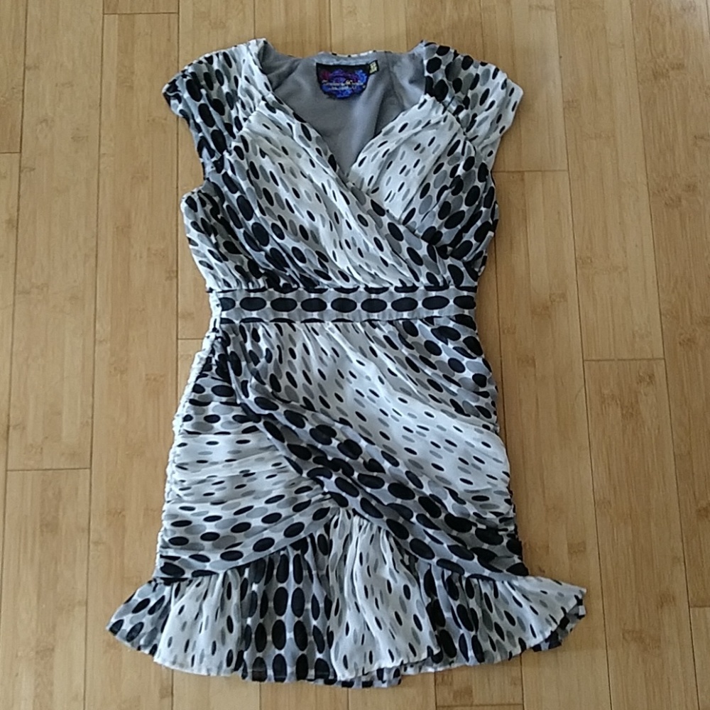 Ruched Draped Mini Dress with Ruffles